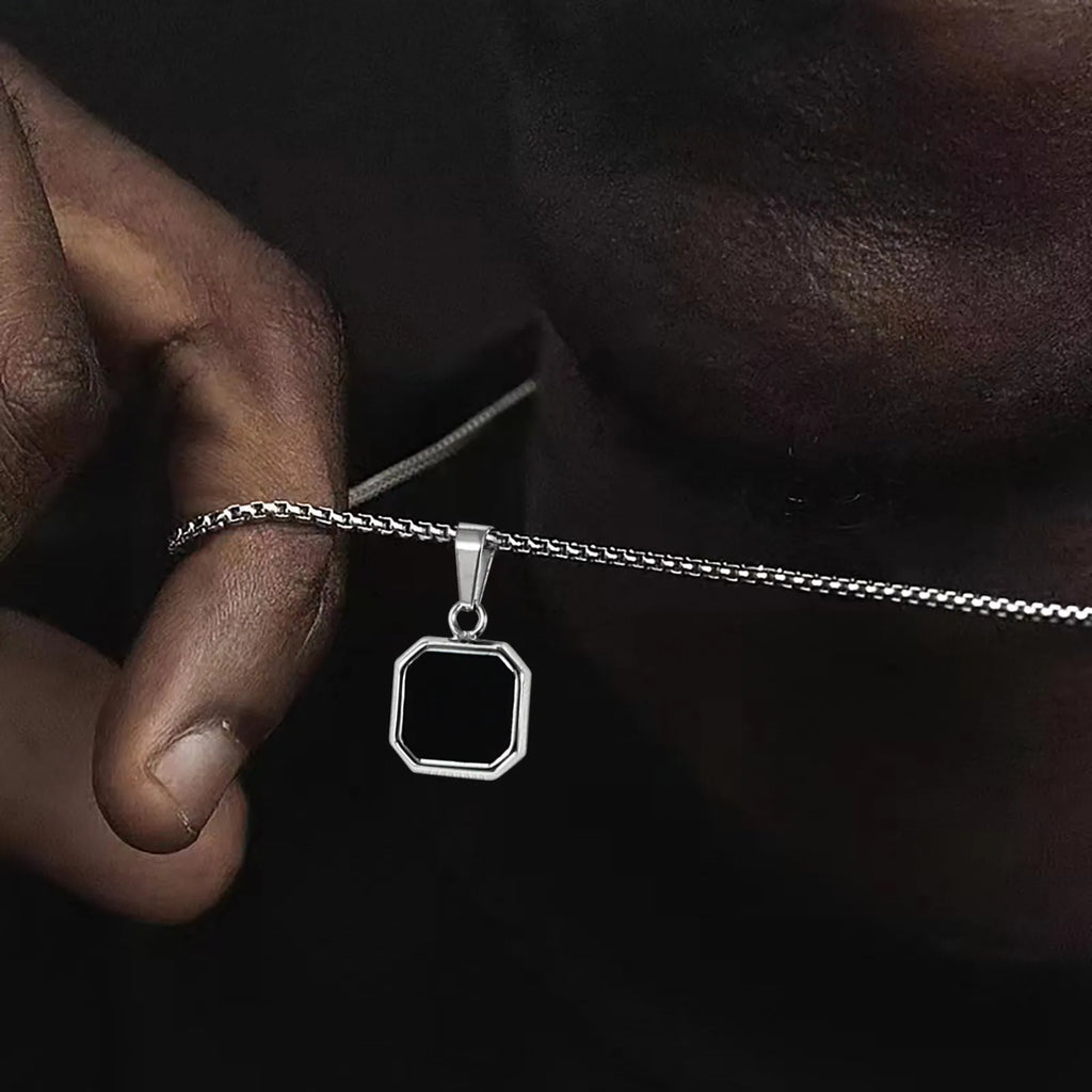 Men’s Black Square Necklace – Stainless Steel