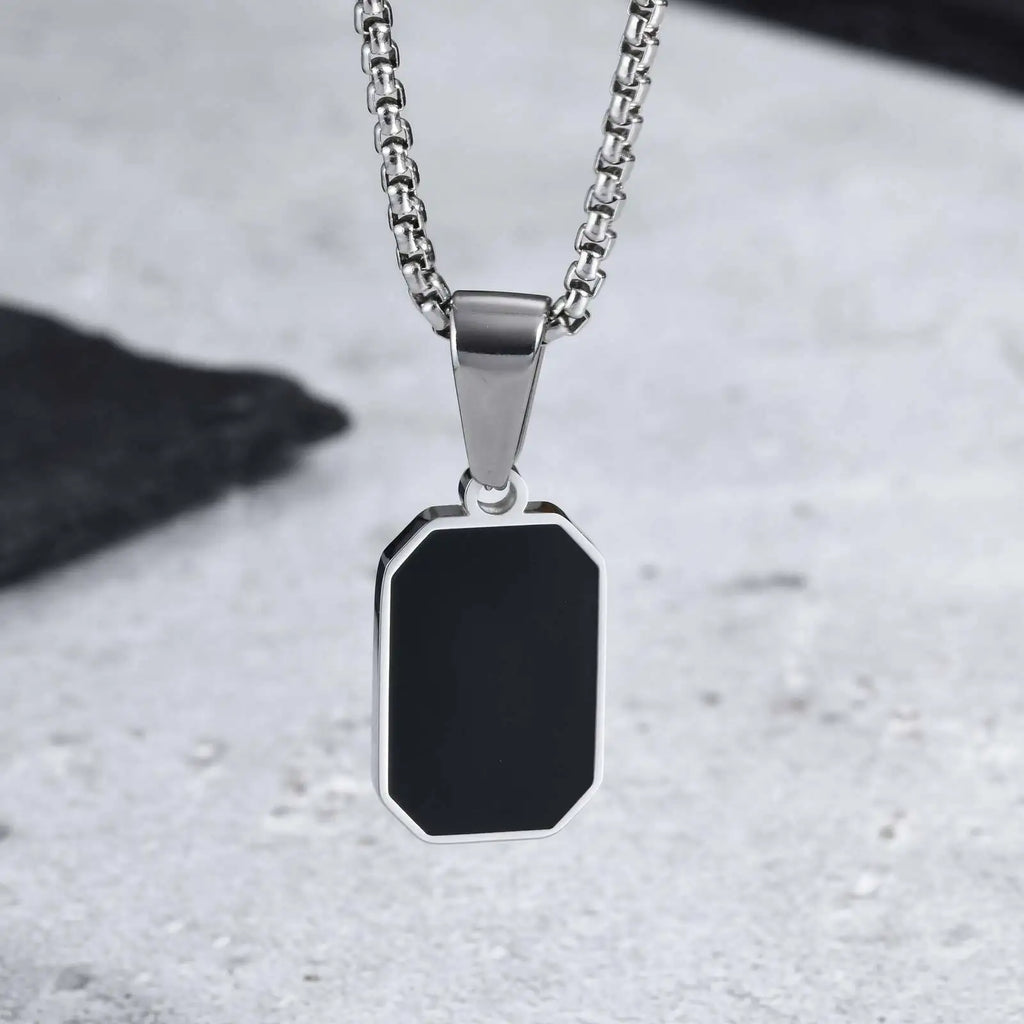 Men’s Black Square Necklace – Stainless Steel