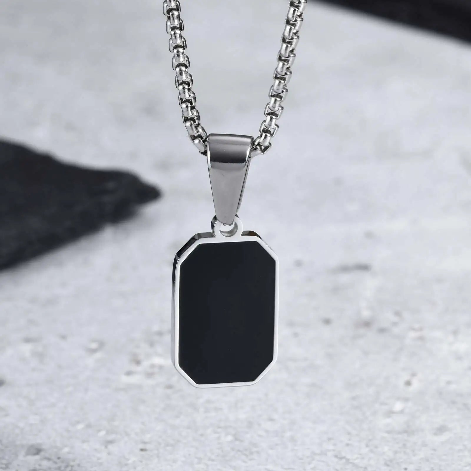 Men’s Black Square Necklace – Stainless Steel