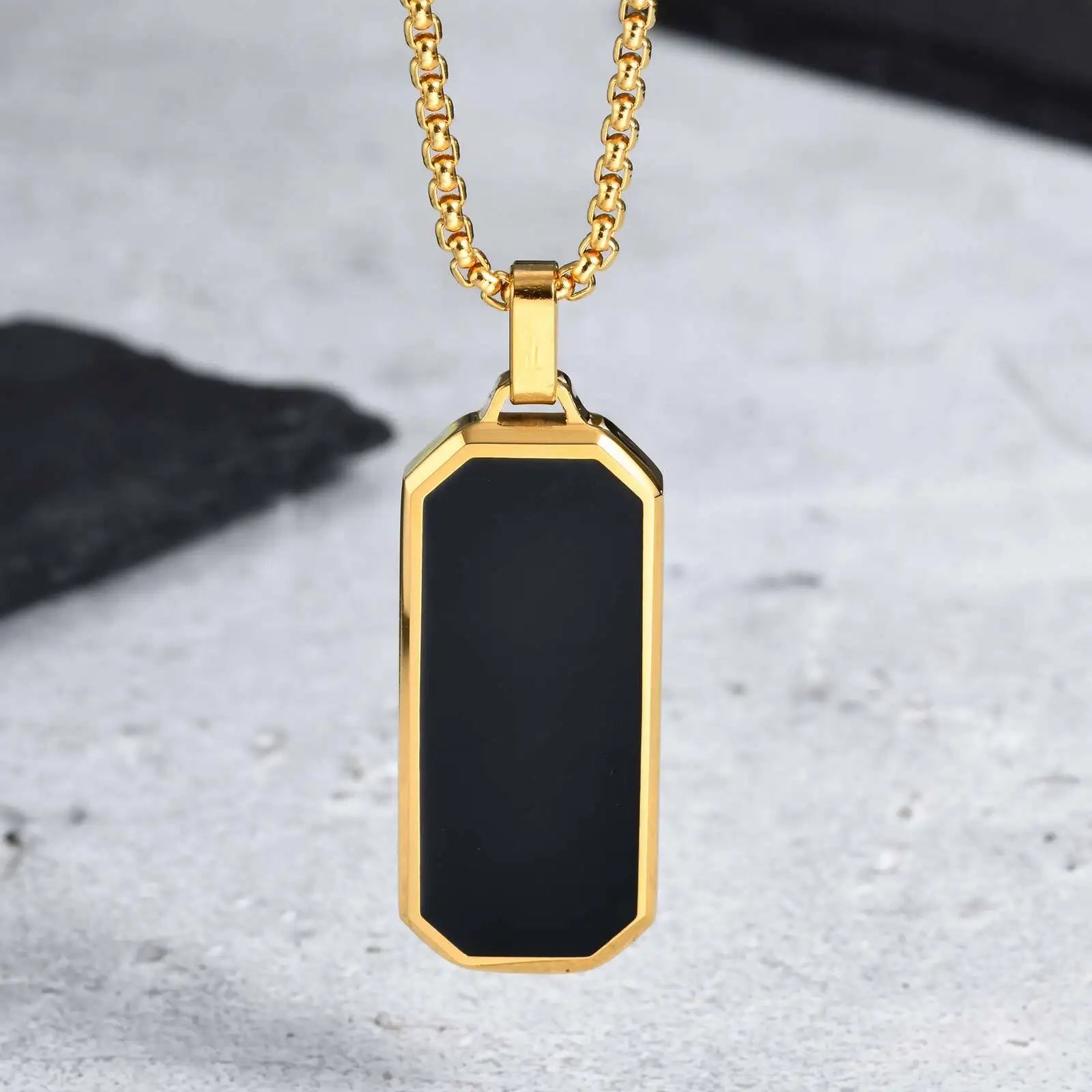 Men’s Black Square Necklace – Stainless Steel