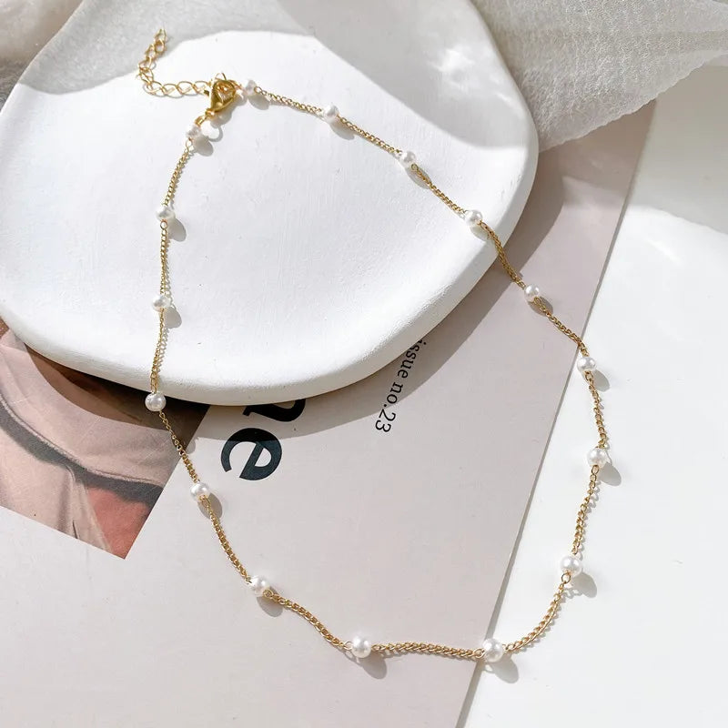 Pearl Choker Necklace – Gold Chain Statement Jewelry