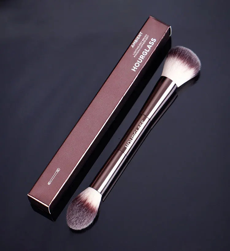 Professional Dual-Ended Makeup Brush – Powder & Blush, Metal Handle
