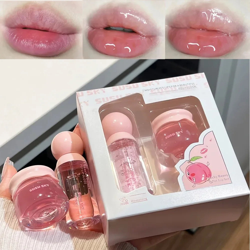 Moisturizing Lip Kit – Gloss & Lip Mask, Peach Flavor
