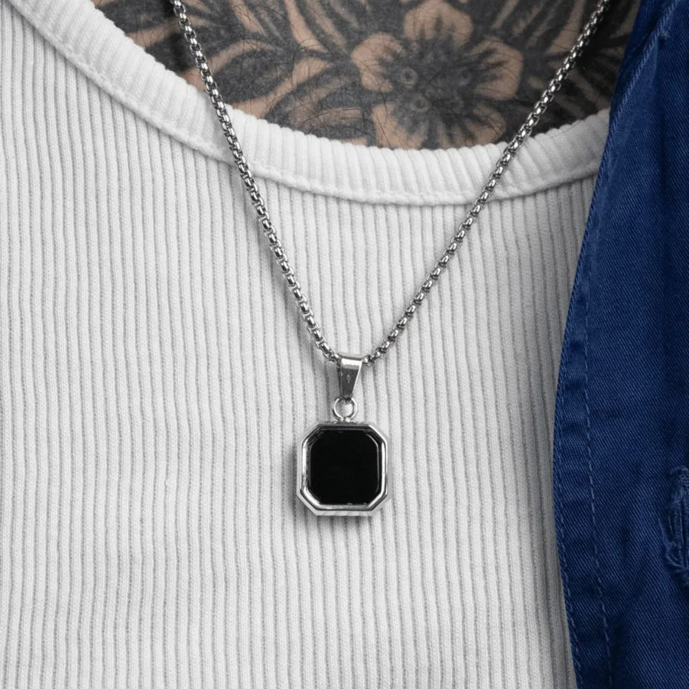 Men’s Black Square Necklace – Stainless Steel