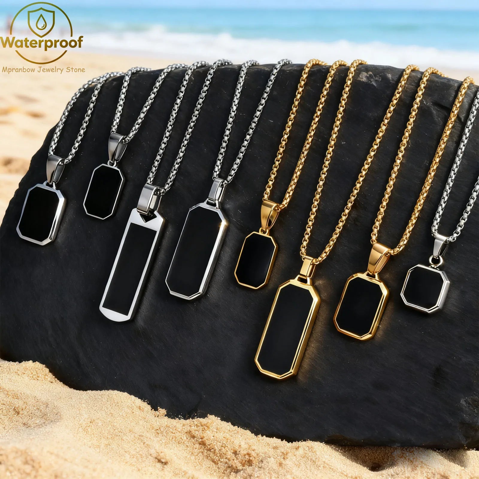 Men’s Black Square Necklace – Stainless Steel
