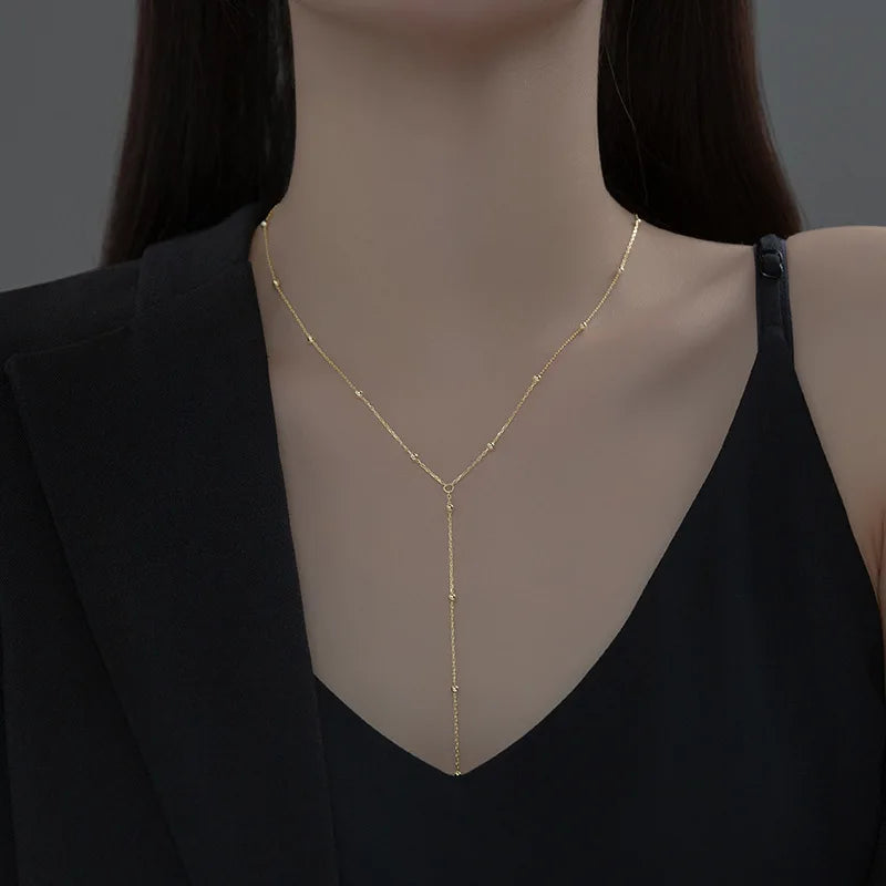 Long Pearl Pendant Necklace – Silver Adjustable Choker