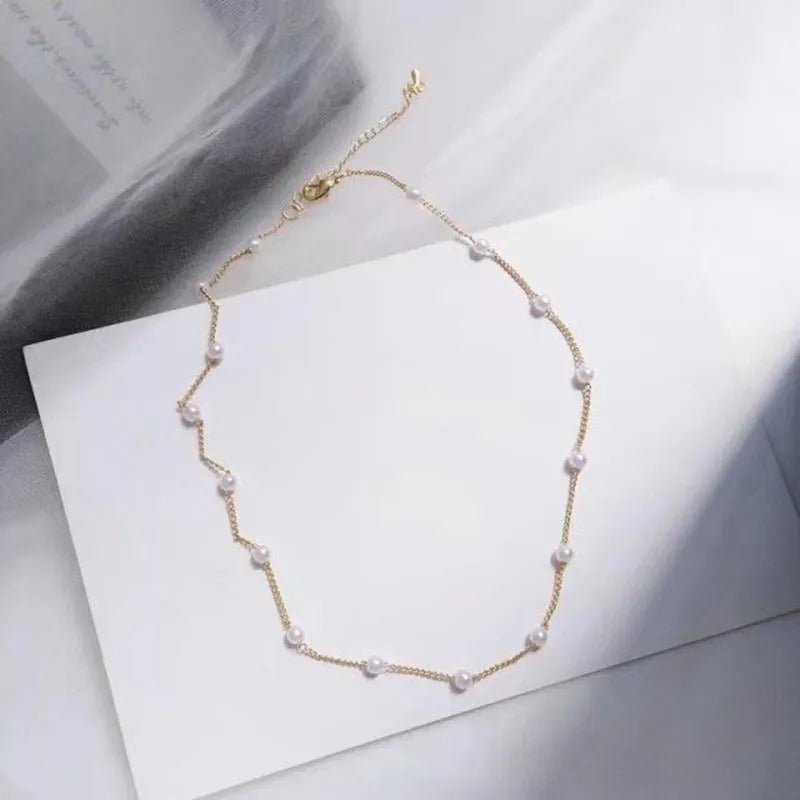 Pearl Choker Necklace – Gold Chain Statement Jewelry