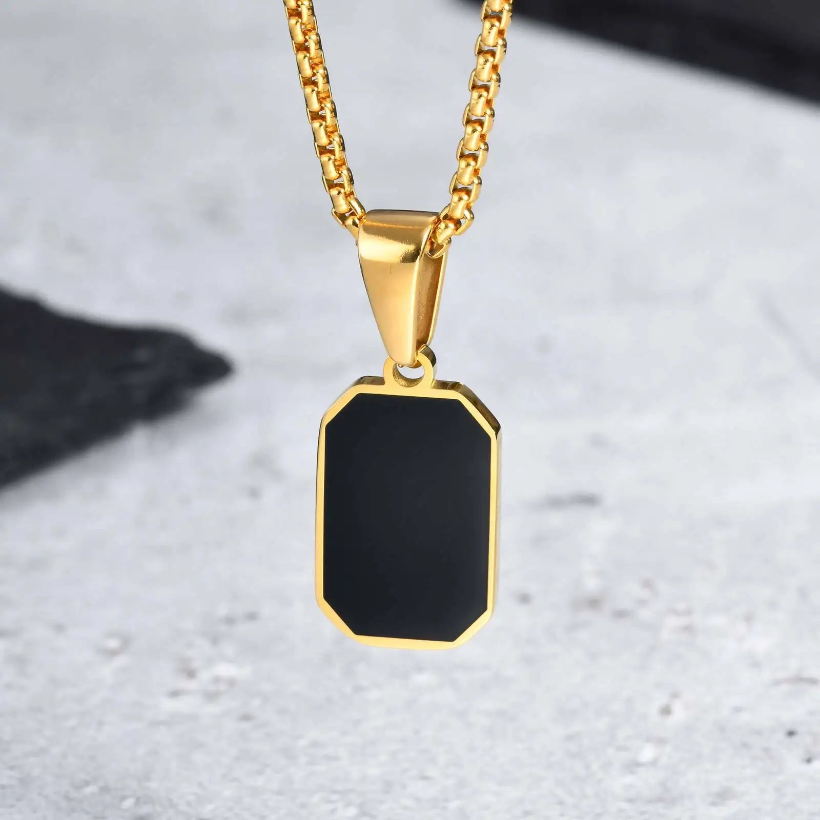 Men’s Black Square Necklace – Stainless Steel