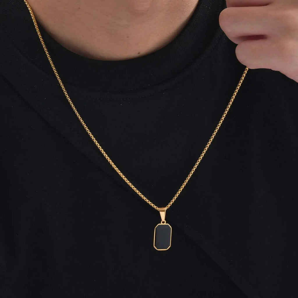Men’s Black Square Necklace – Stainless Steel