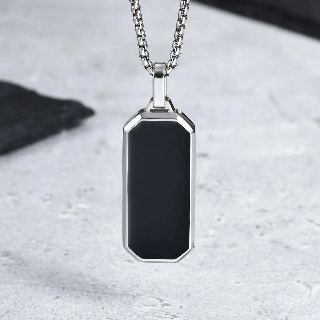 Men’s Black Square Necklace – Stainless Steel