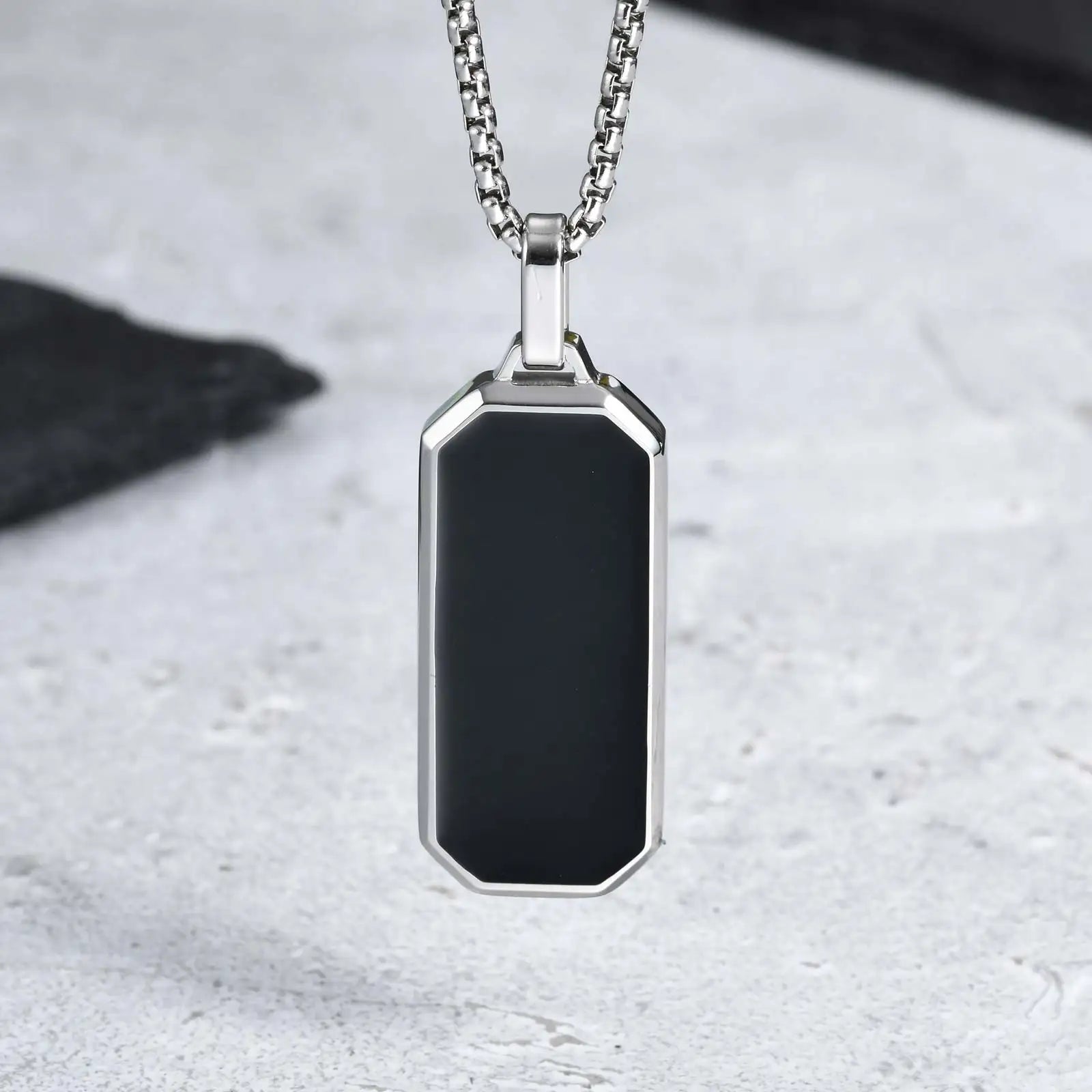 Men’s Black Square Necklace – Stainless Steel