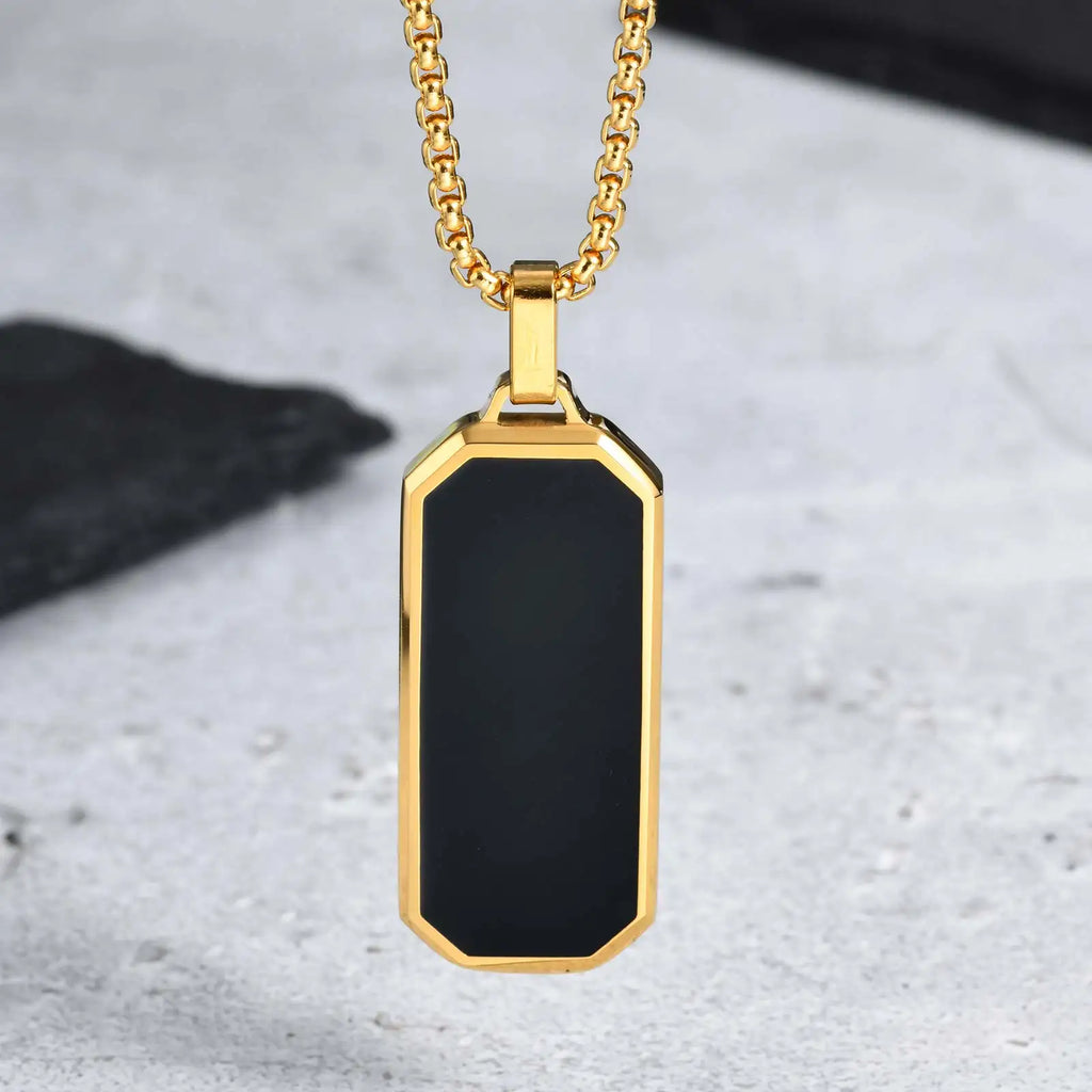 Men’s Black Square Necklace – Stainless Steel