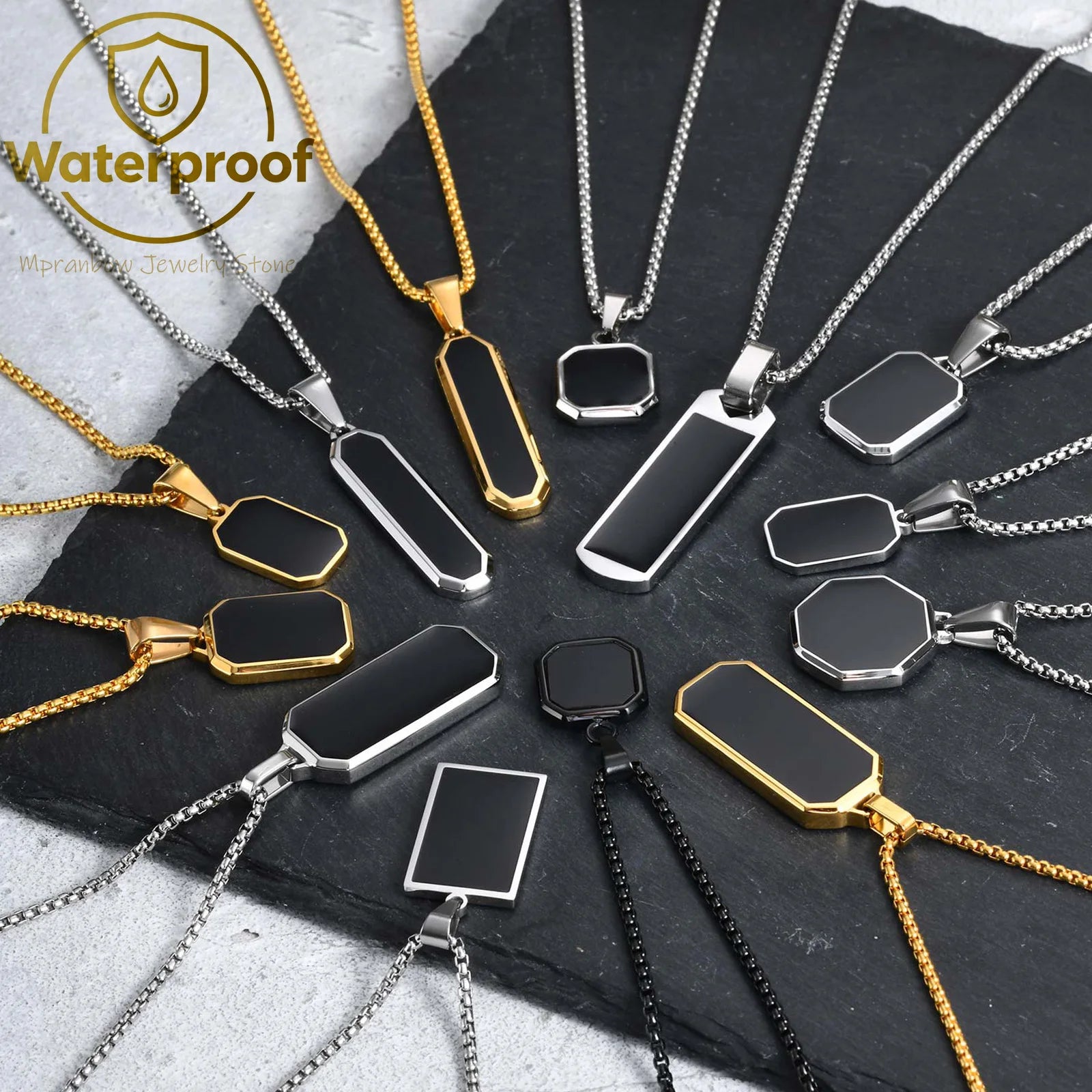 Men’s Black Square Necklace – Stainless Steel