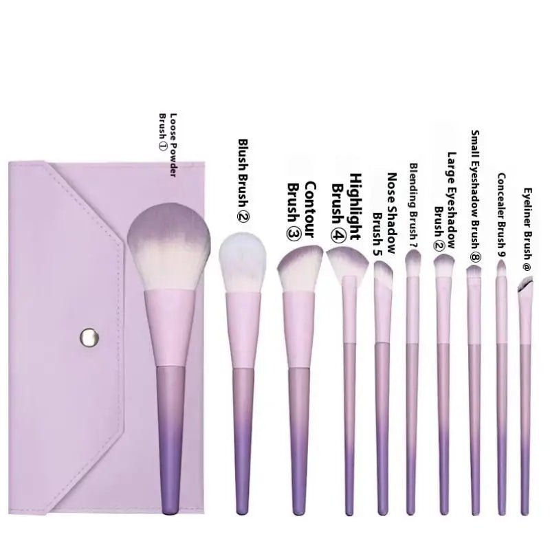 Professional Makeup Brush Kit – 10 Violet Brushes