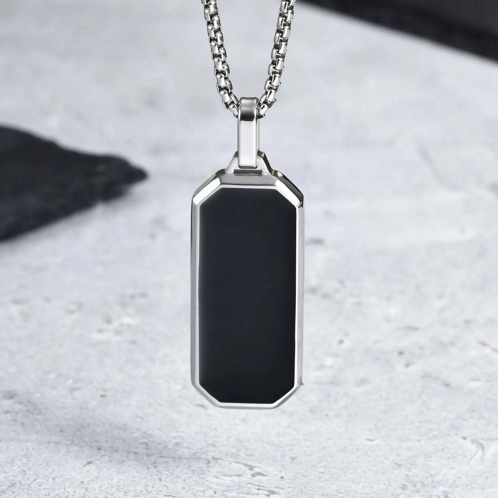 Men’s Black Square Necklace – Stainless Steel