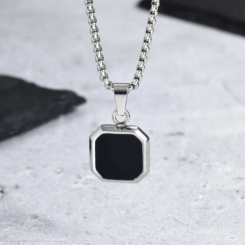 Men’s Black Square Necklace – Stainless Steel