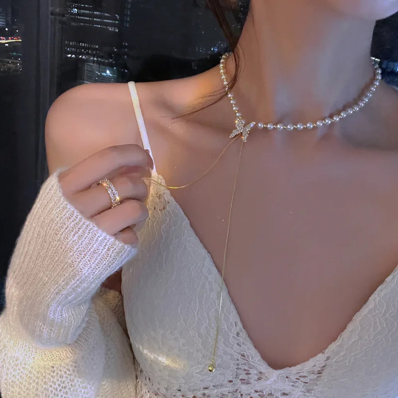 Pearl Choker Necklace – Gold Chain Statement Jewelry