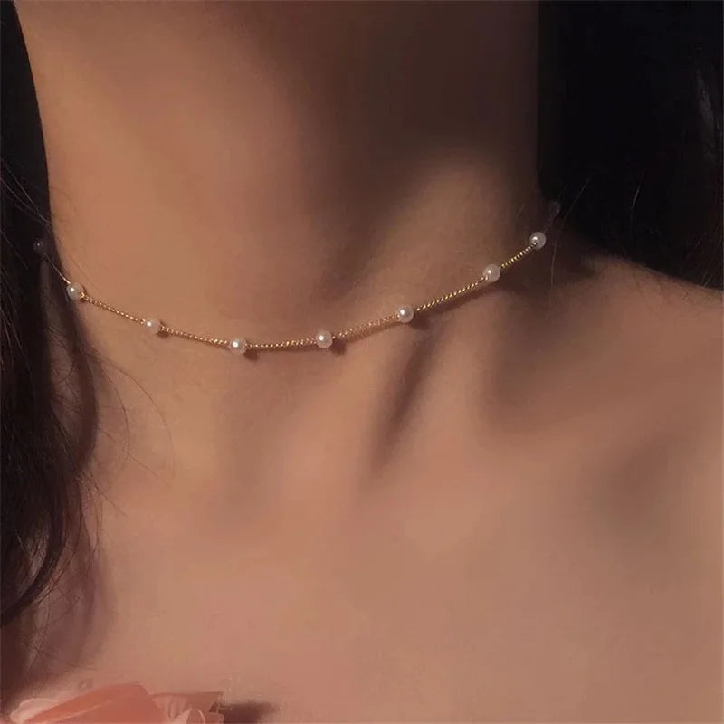 Pearl Choker Necklace – Gold Chain Statement Jewelry