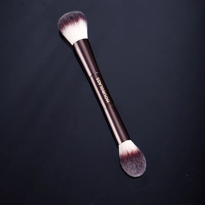 Professional Dual-Ended Makeup Brush – Powder & Blush, Metal Handle