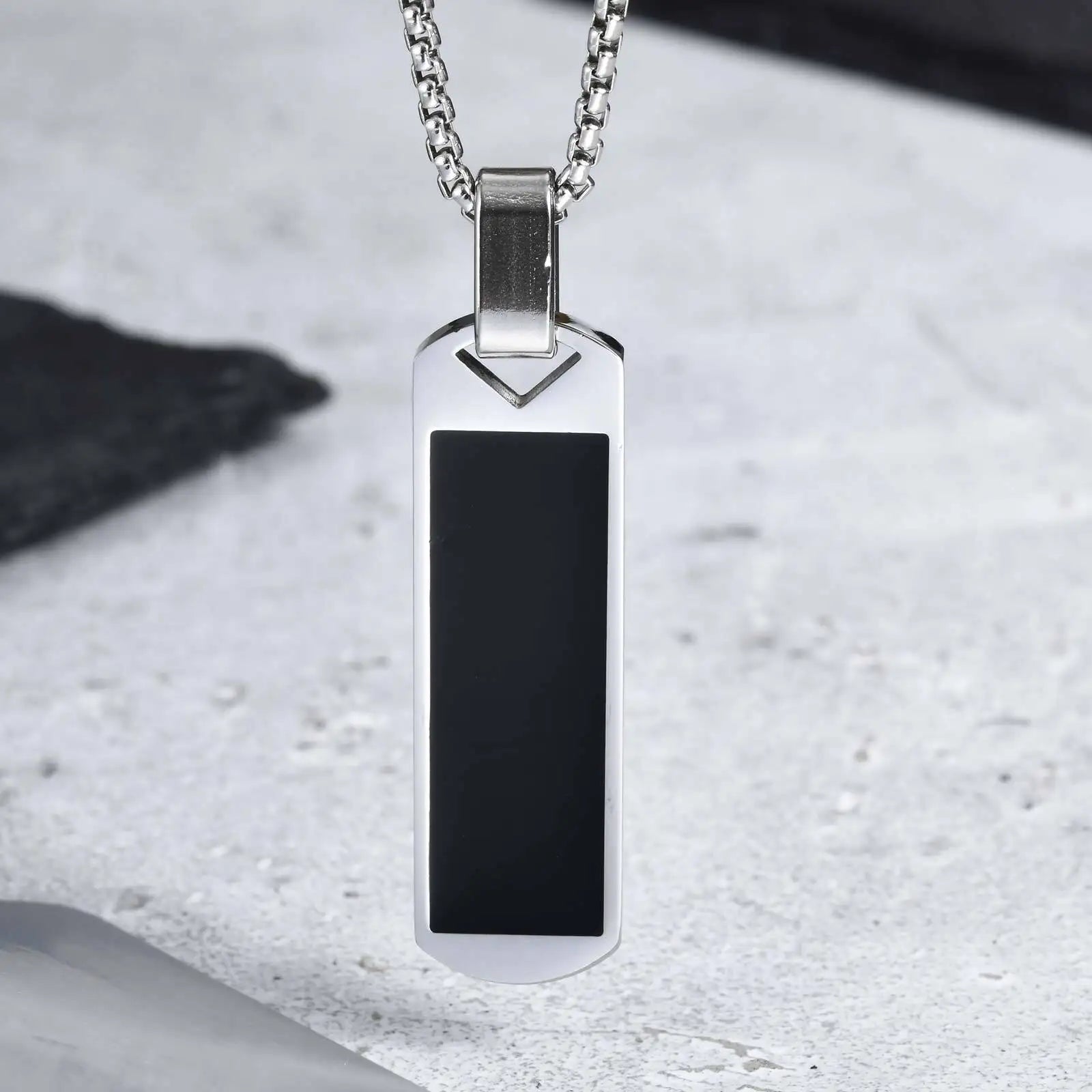 Men’s Black Square Necklace – Stainless Steel