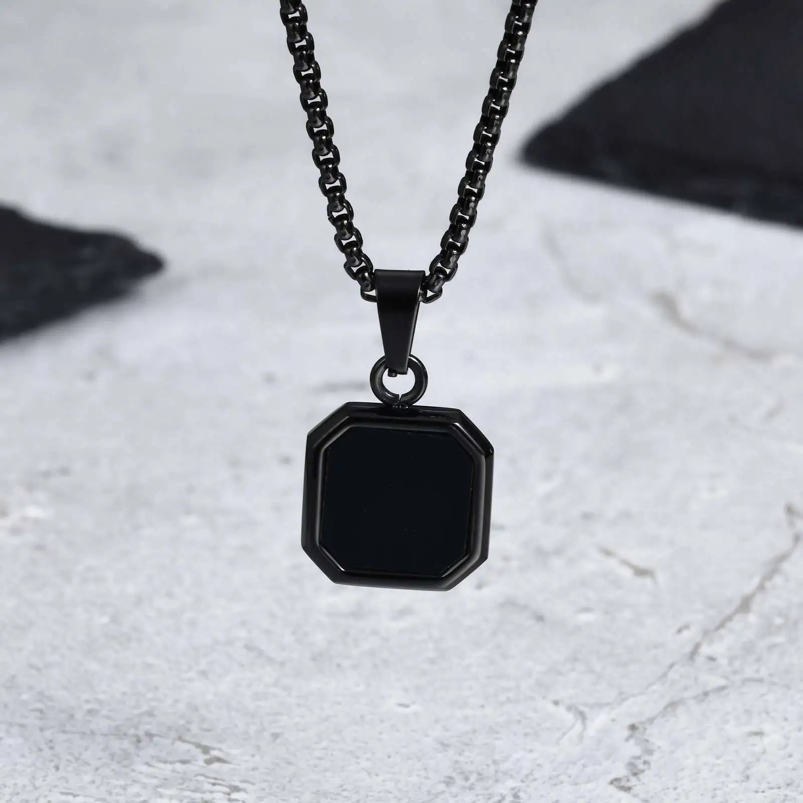 Men’s Black Square Necklace – Stainless Steel