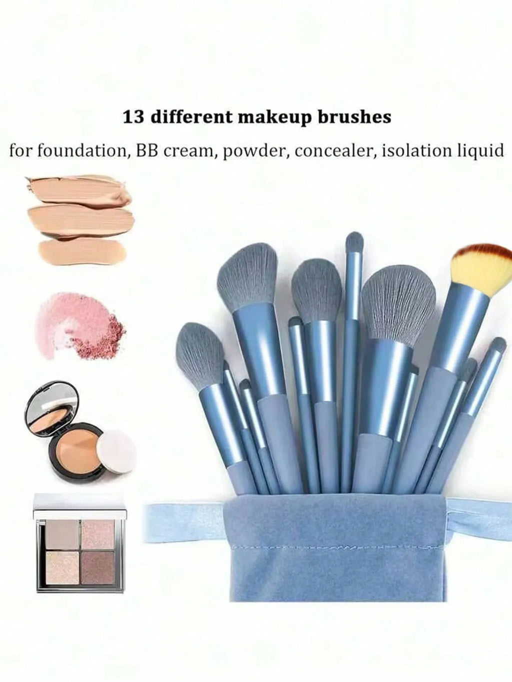 Makeup Brush Set – 13 pieces + Sponge & Powder Puff