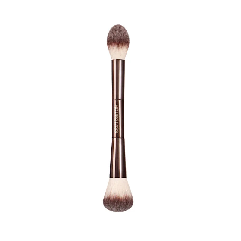 Professional Dual-Ended Makeup Brush – Powder & Blush, Metal Handle