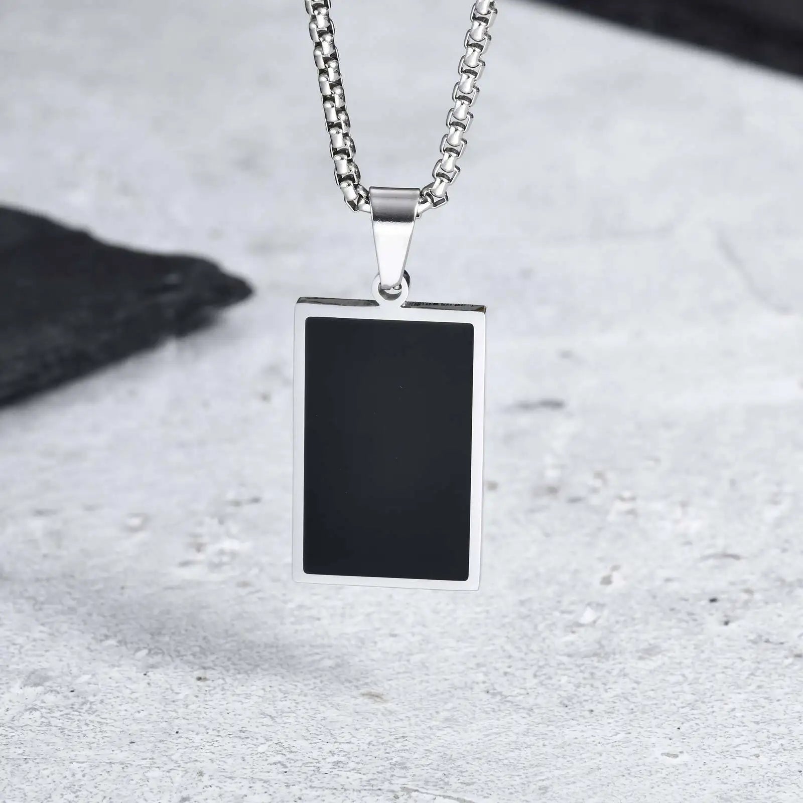 Men’s Black Square Necklace – Stainless Steel
