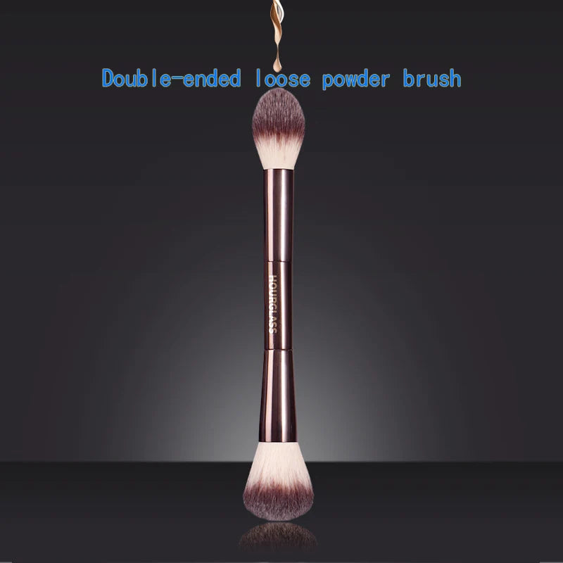 Professional Dual-Ended Makeup Brush – Powder & Blush, Metal Handle