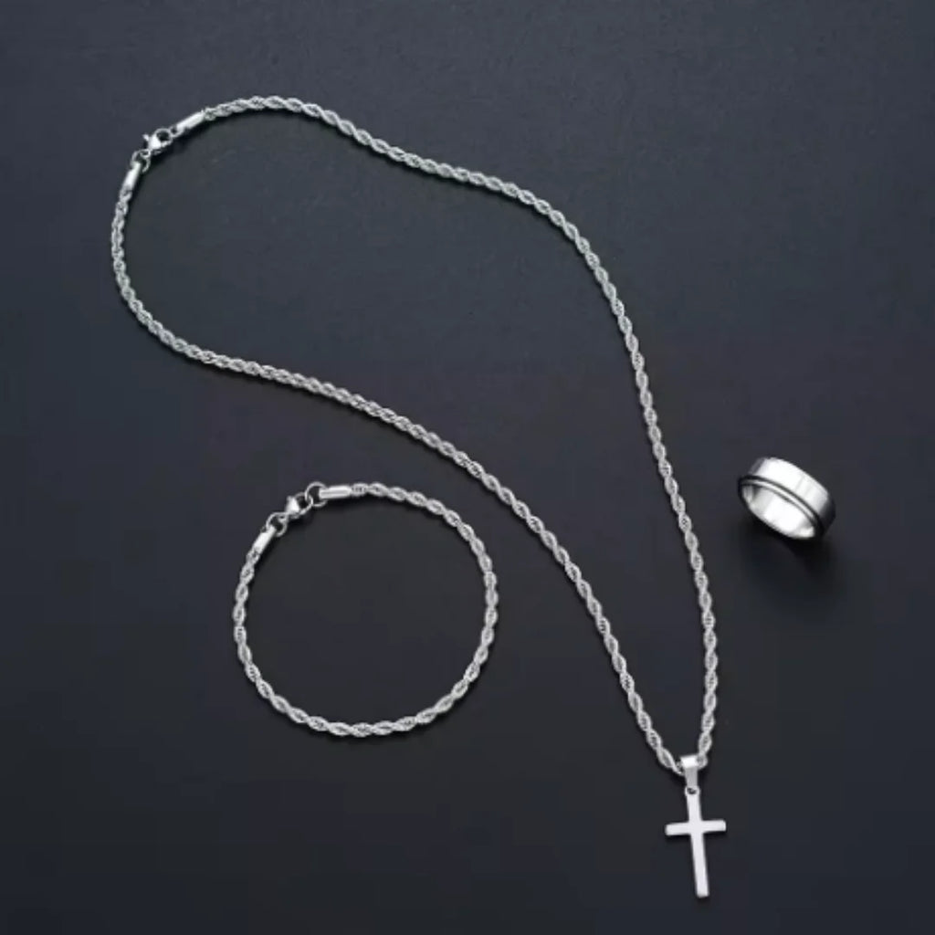 Unisex Jewelry Set – Cross Pendant & Bracelet