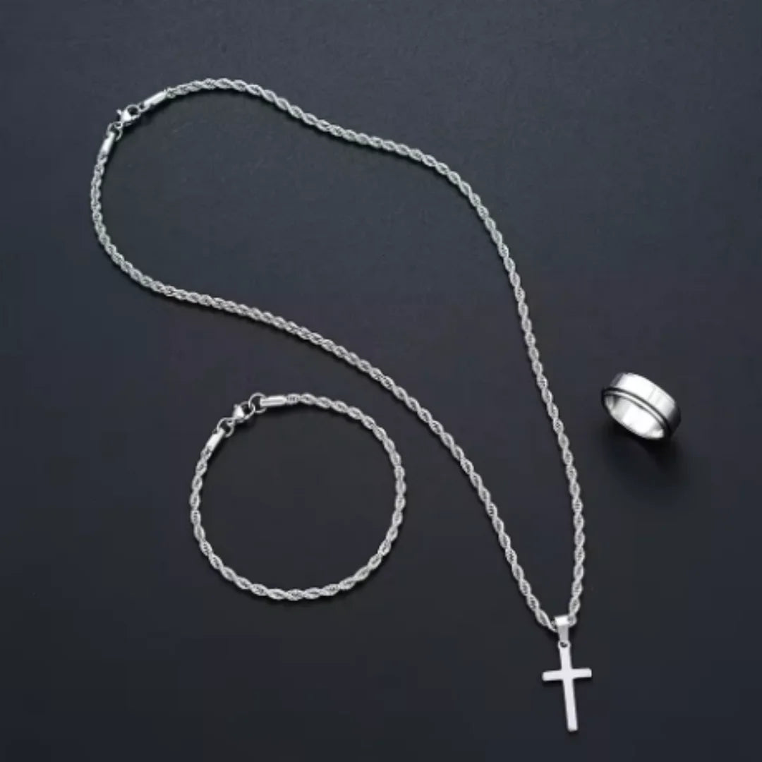 Unisex Jewelry Set – Cross Pendant & Bracelet