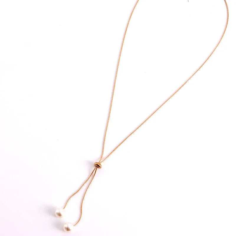 Long Pearl Pendant Necklace – Silver Adjustable Choker