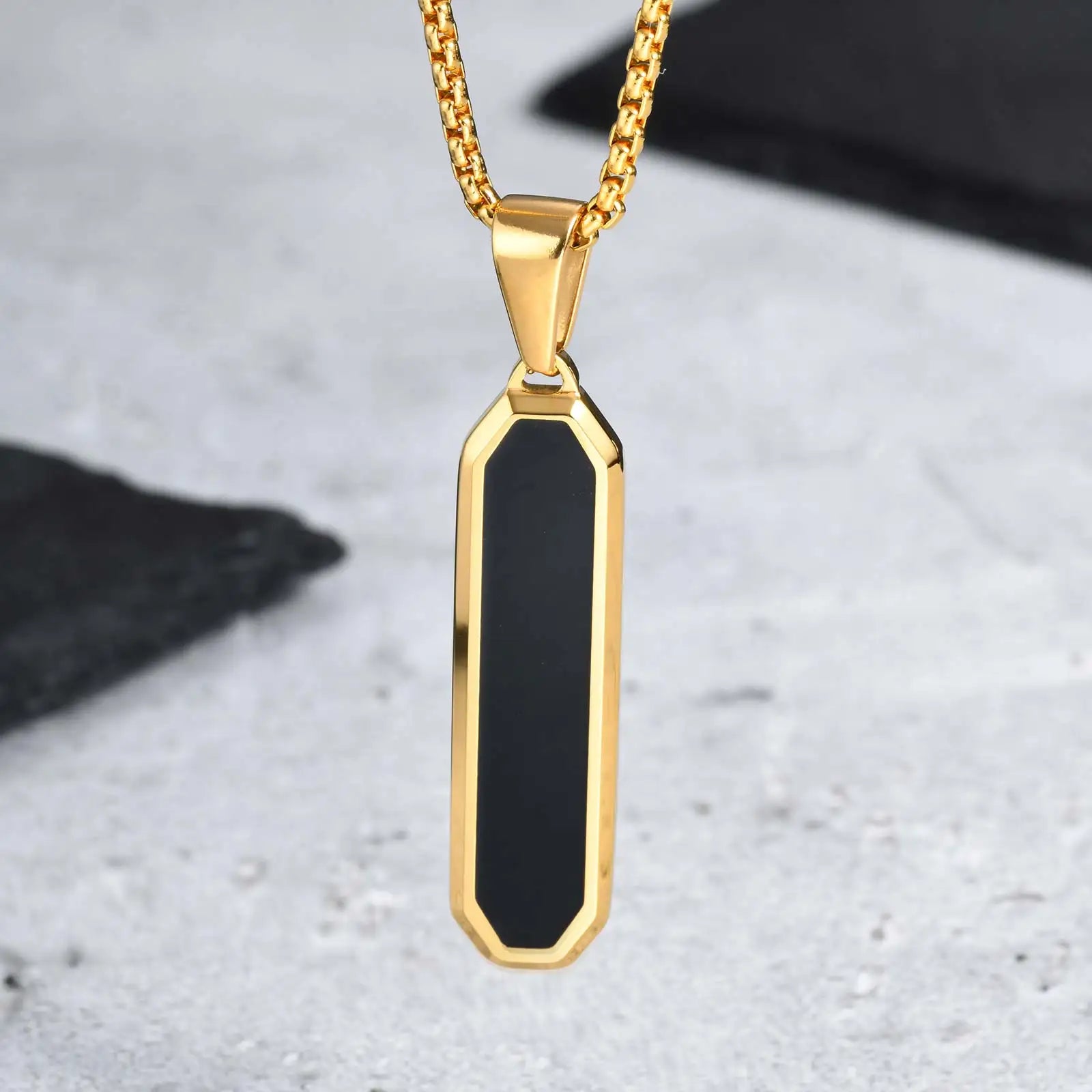 Men’s Black Square Necklace – Stainless Steel