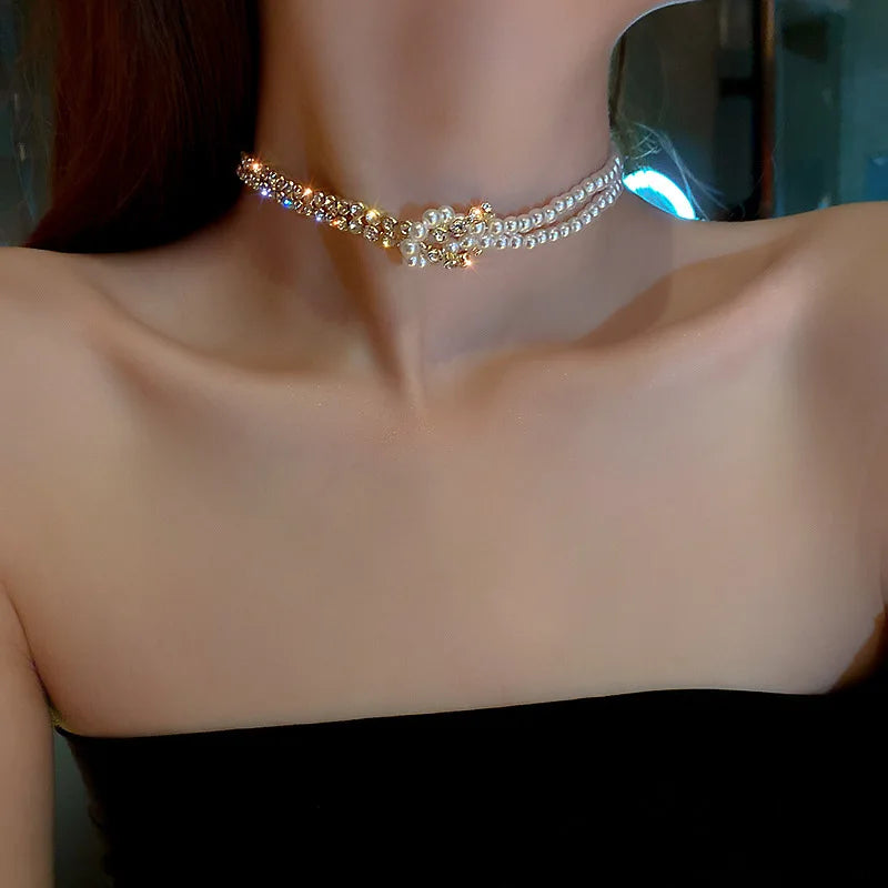 Pearl Choker Necklace – Gold Chain Statement Jewelry