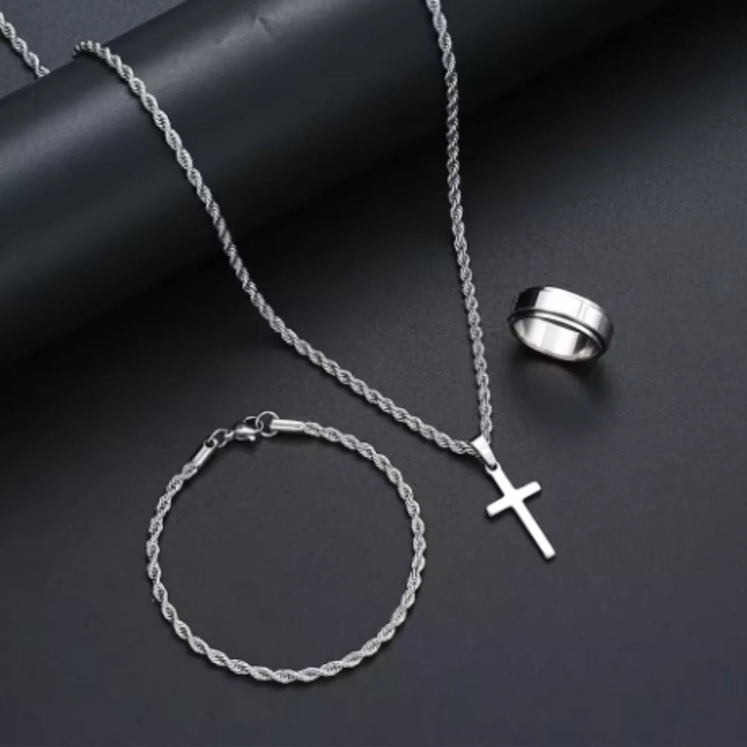 Unisex Jewelry Set – Cross Pendant & Bracelet