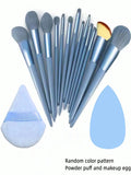 Makeup Brush Set – 13 pieces + Sponge & Powder Puff
