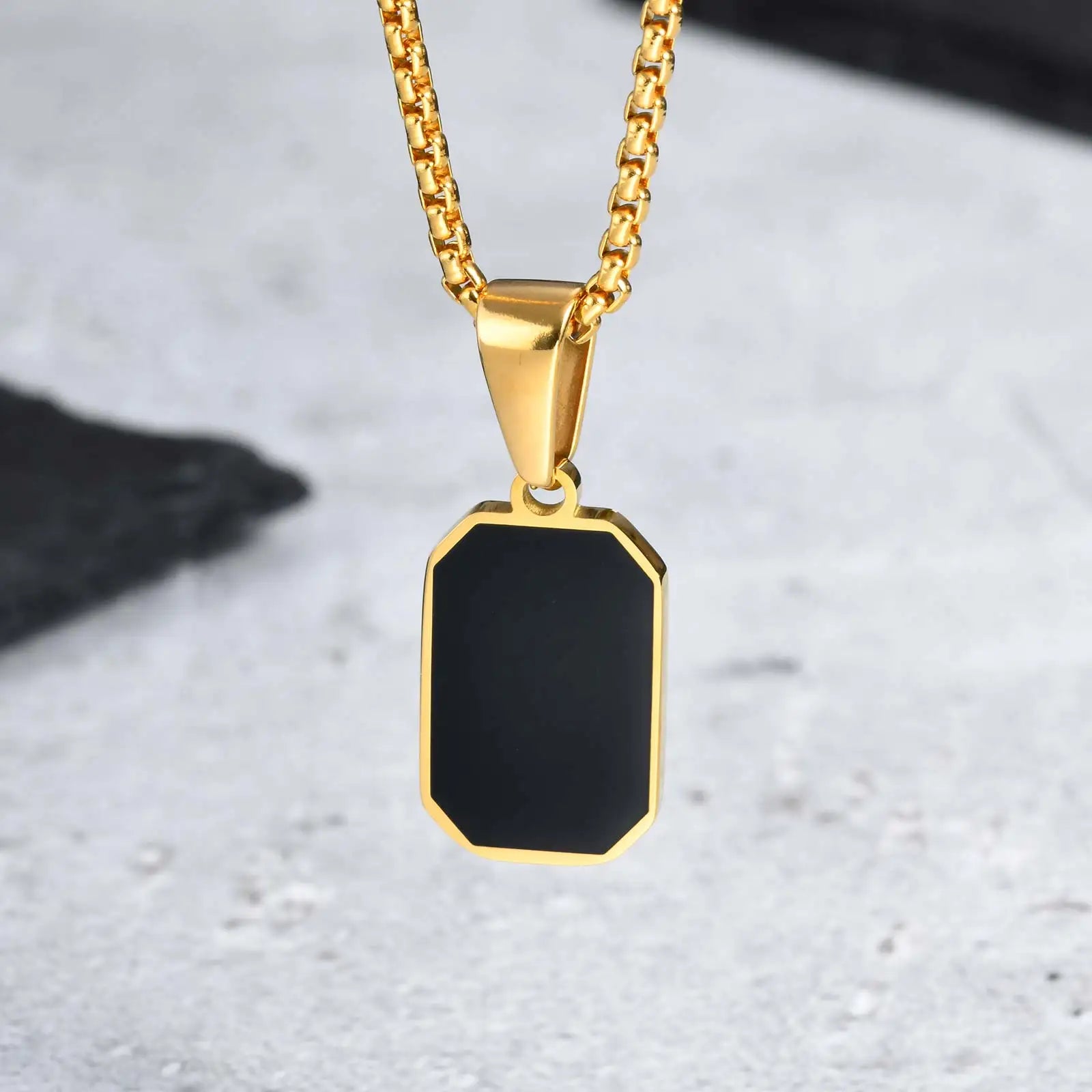 Men’s Black Square Necklace – Stainless Steel