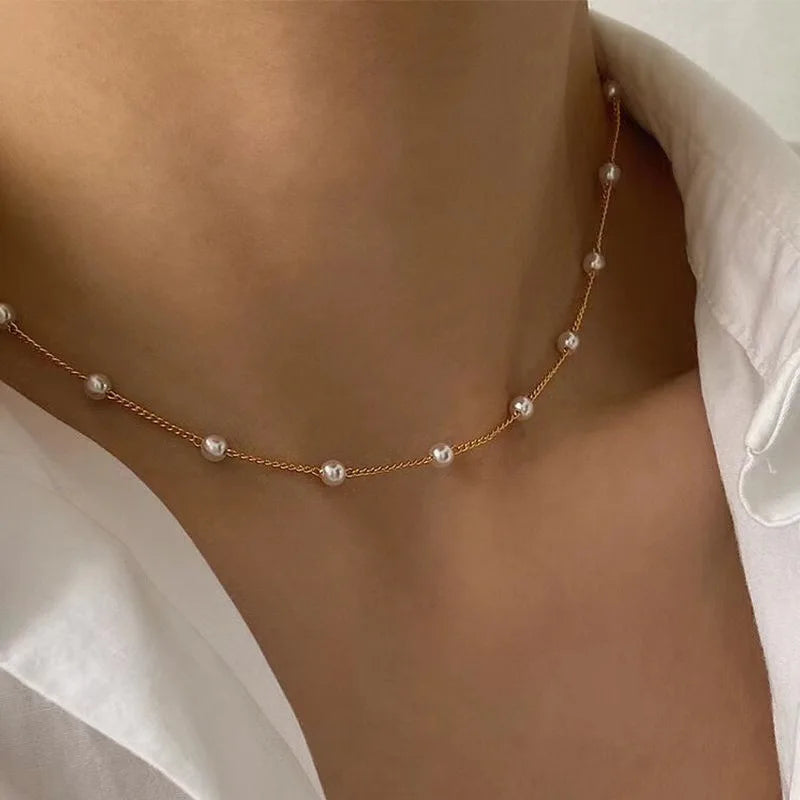 Pearl Choker Necklace – Gold Chain Statement Jewelry