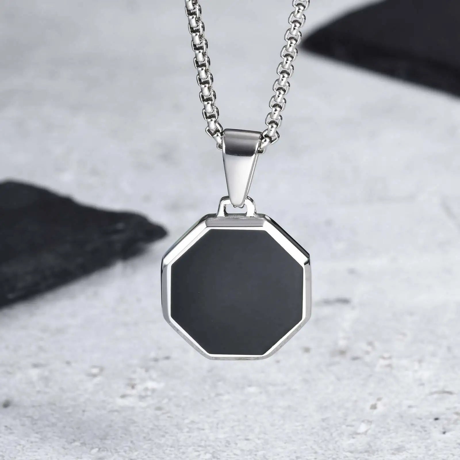 Men’s Black Square Necklace – Stainless Steel