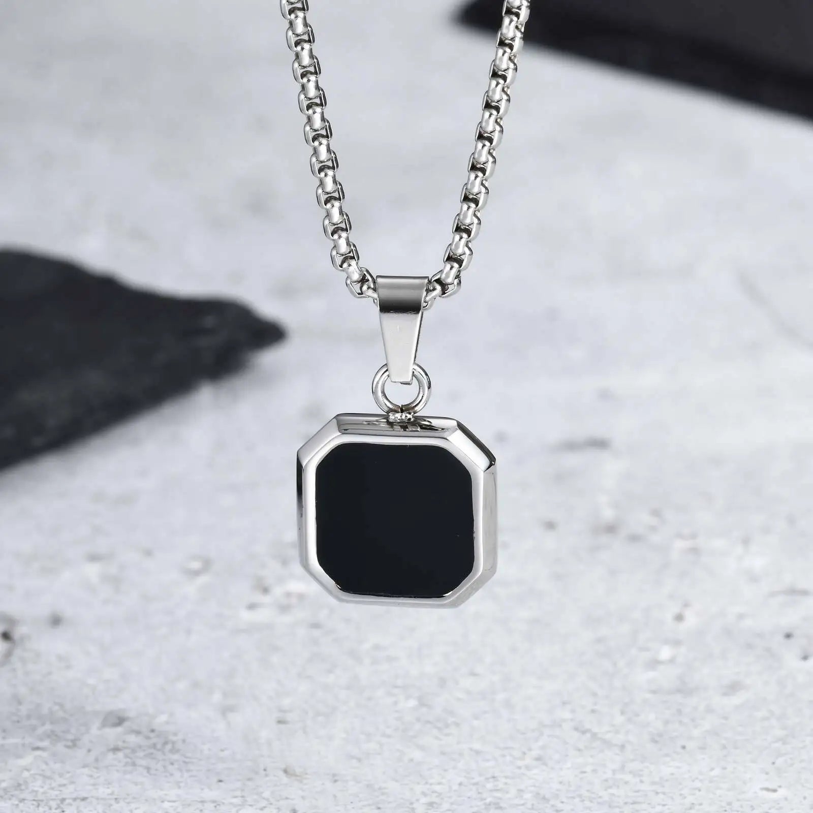 Men’s Black Square Necklace – Stainless Steel