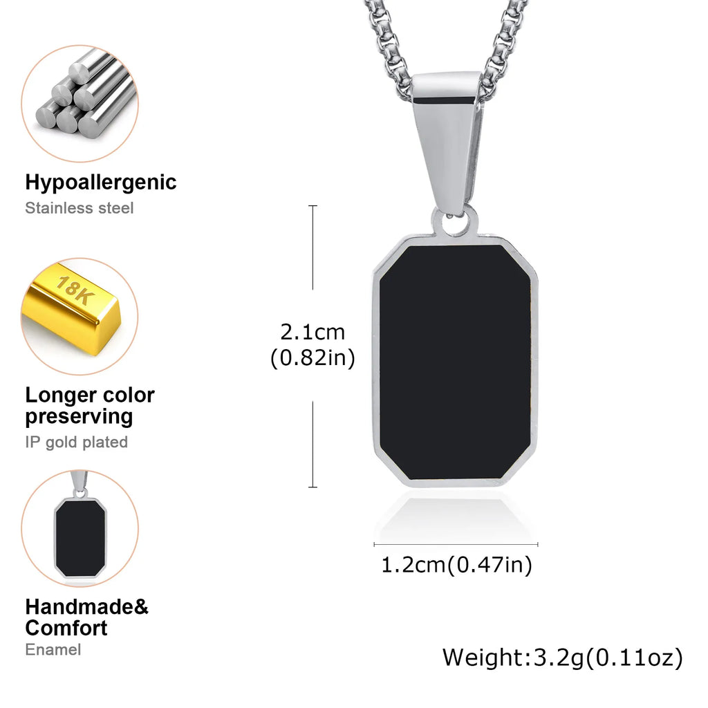 Men’s Black Square Necklace – Stainless Steel