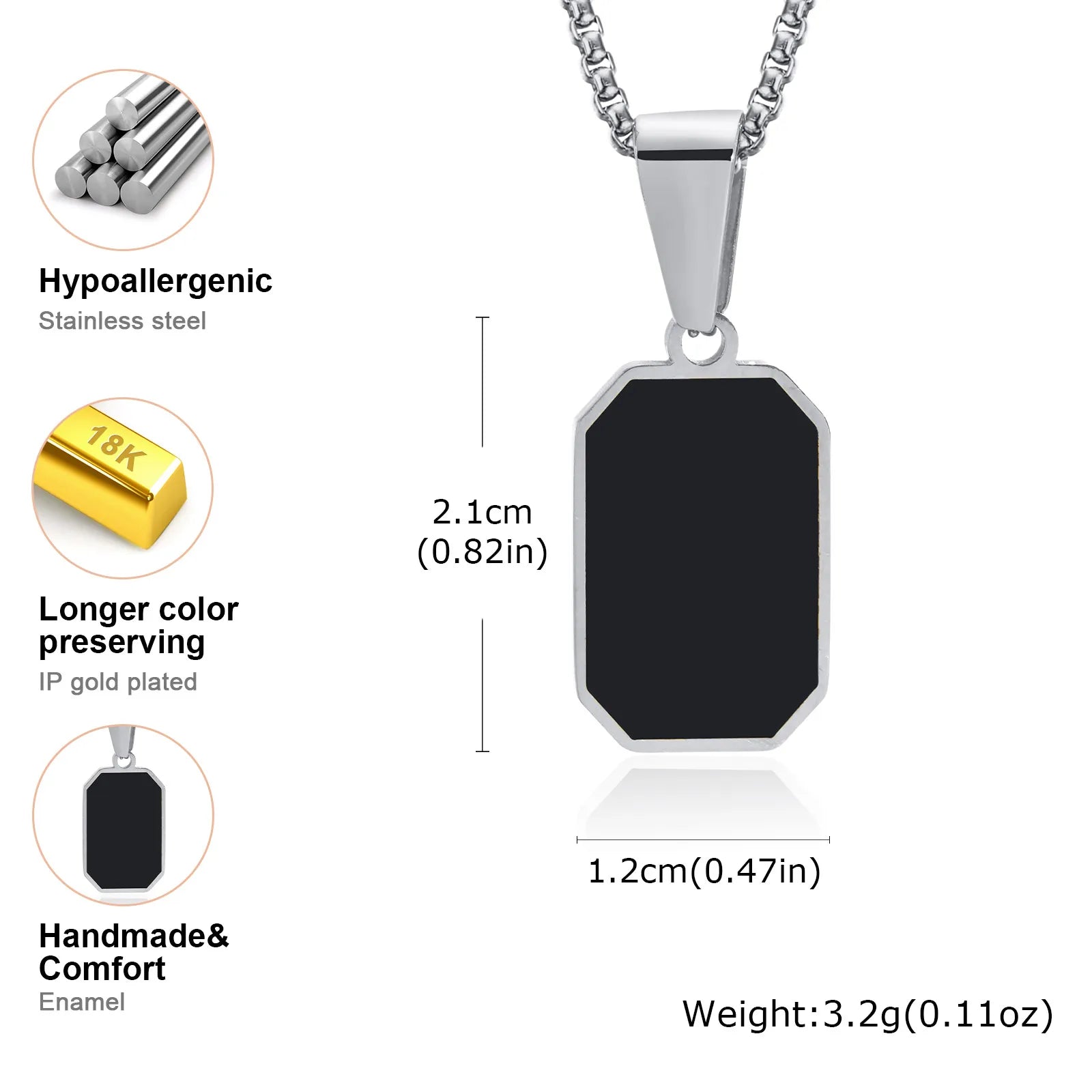 Men’s Black Square Necklace – Stainless Steel