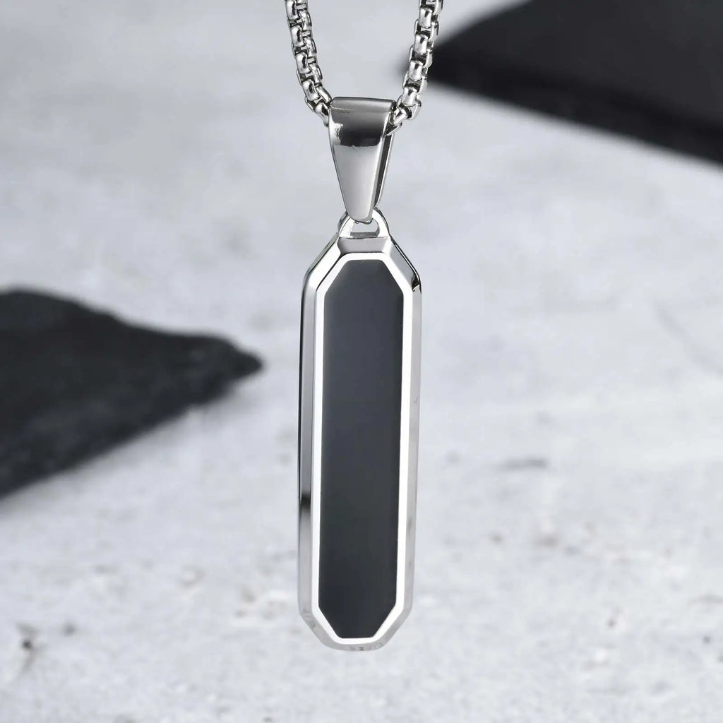 Men’s Black Square Necklace – Stainless Steel