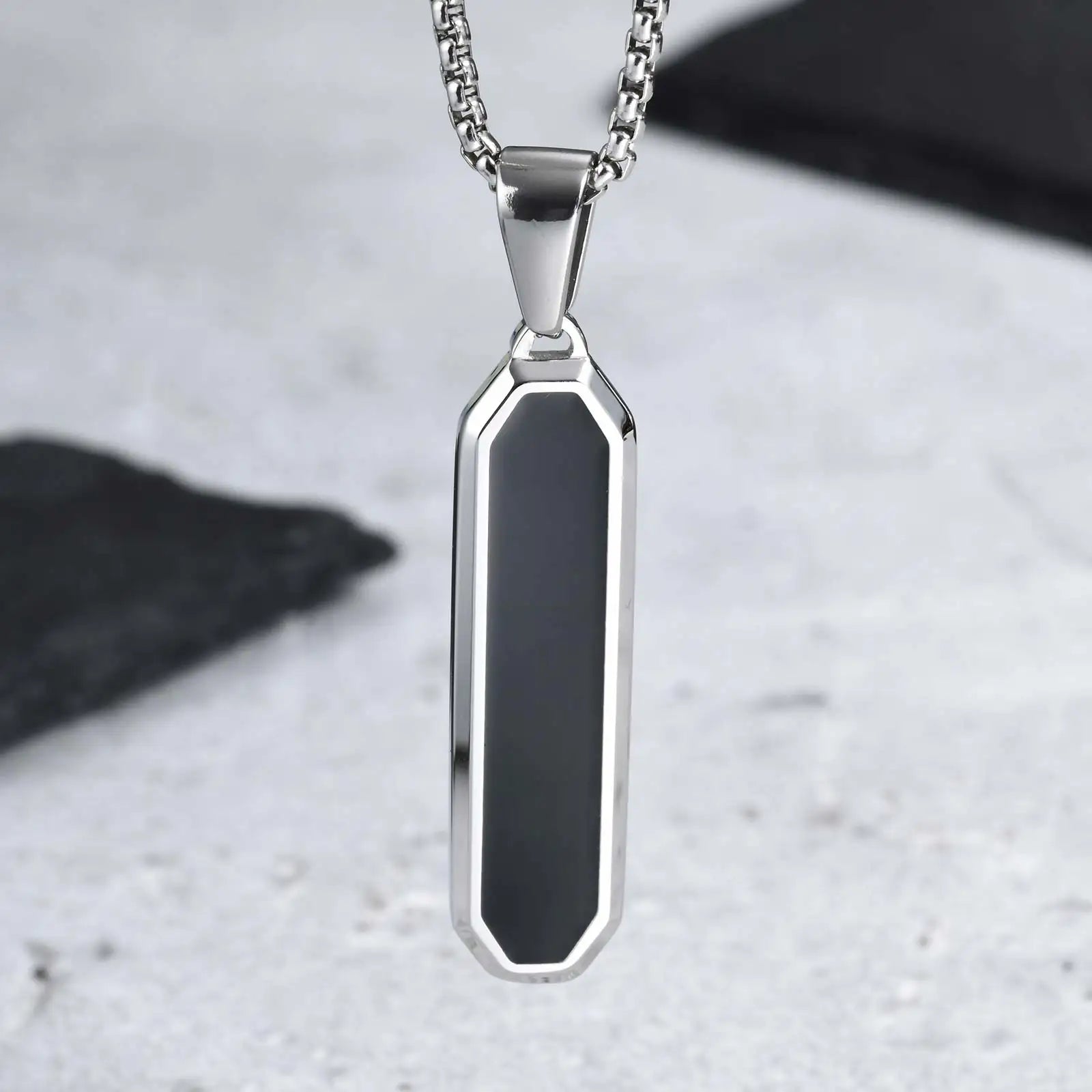 Men’s Black Square Necklace – Stainless Steel