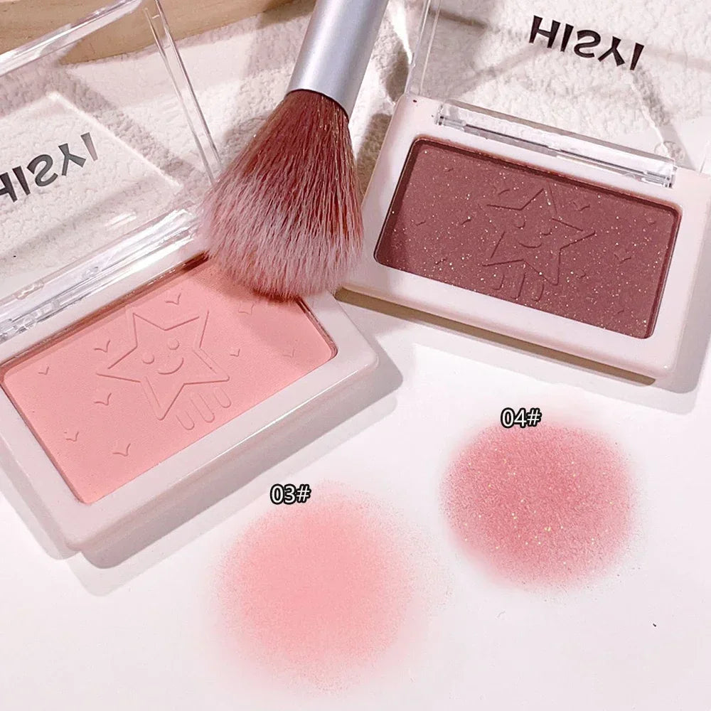 Makeup product with blush and brush on a white background, featuring the brand 'HISYI'.